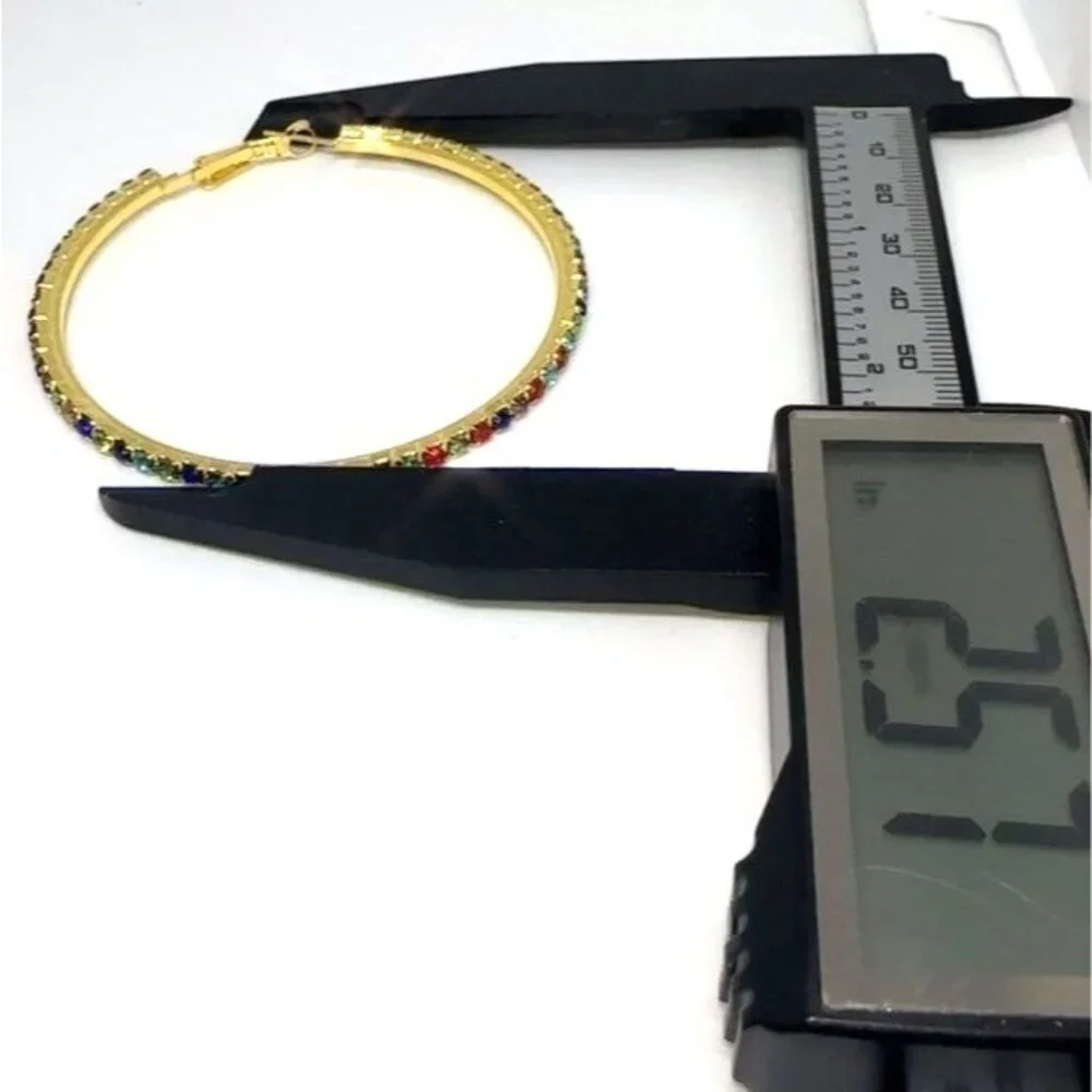 Crystal Hoop Earrings Gold Tone Multicolor Fashion Jewelry - Picture 7 of 7